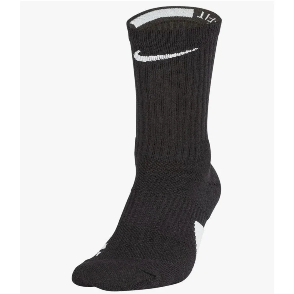 Nike Black Elite‎ Basketball Crew Socks Cushioned Size M Mens 6-8 SX7622 013 NEW